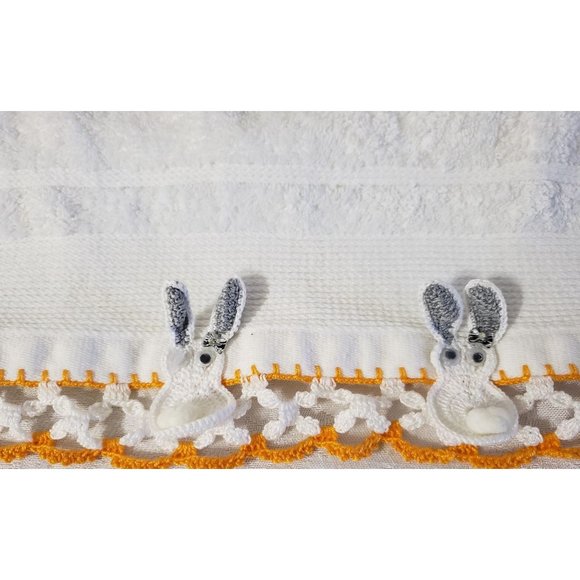 Embroidered Crochet Knit Easter Eggs and Bunny Towel decoration - Picture 2 of 7